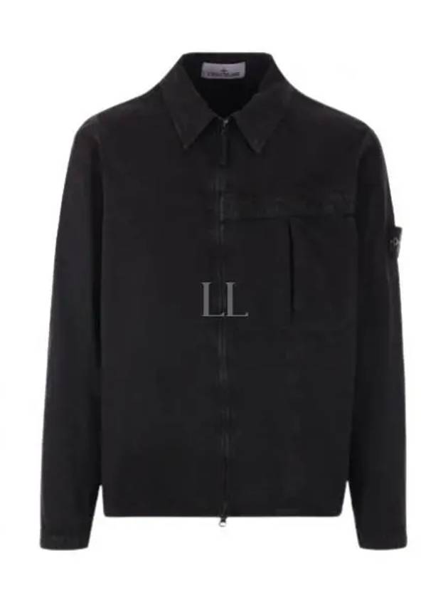 Organic Cotton Shirt Zip Up Jacket Black - STONE ISLAND - BALAAN 2