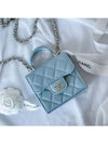 Gold CC Logo Top Handle Lambskin Chain Mini Bag Light Blue - CHANEL - BALAAN.