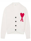 Big Heart Embroidered Logo Cardigan Pale White - AMI - BALAAN 1