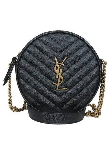 610436 YSL gold logo black caviar chevron camera cross bag - SAINT LAURENT - BALAAN 1