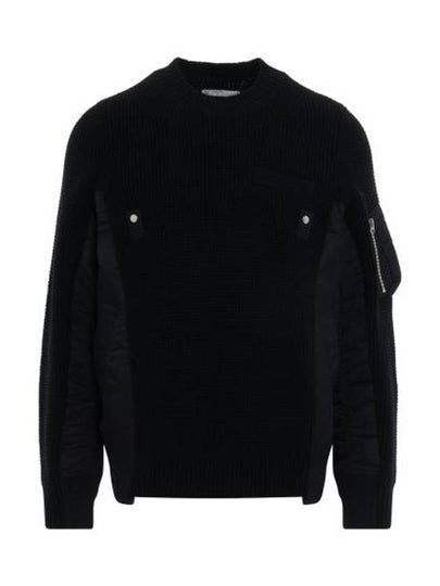 Nylon Twill Wool Knit Top Black - SACAI - BALAAN 2