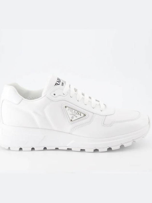 Prax 01 Re-Nylon Brushed Leather Low-Top Sneakers White - PRADA - BALAAN 2