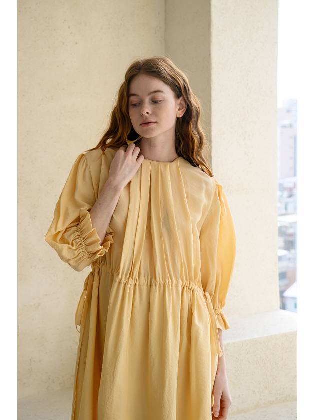 Caisienne pleated neckline strap long dress_yellow - CAHIERS - BALAAN 4