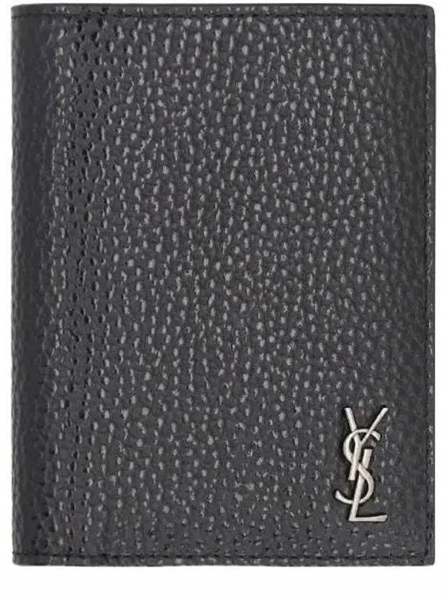 Men's Logo Gold Mini Cassandra Card Wallet Black - SAINT LAURENT - BALAAN 3