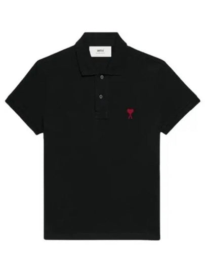 Heart Logo Polo Shirt Black - AMI - BALAAN 2