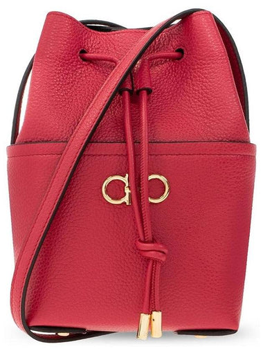 Grained Leather Gancini Mini Bucket Bag Red - SALVATORE FERRAGAMO - BALAAN 1