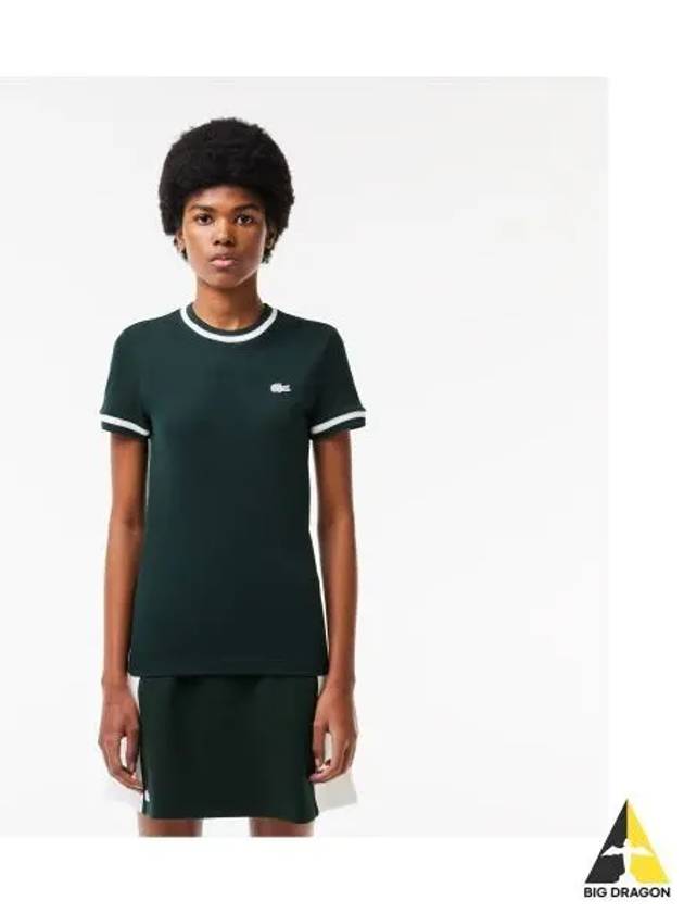 Women s Slim Fit Tipping Short Sleeve T Shirt Dark Green - LACOSTE - BALAAN 1