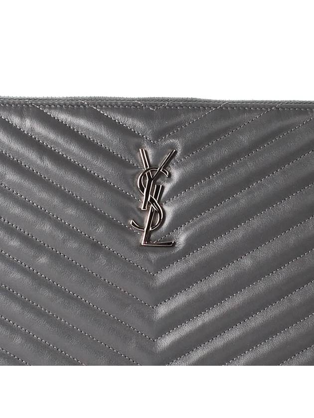 Monogram Cassandre Matelasse Silver Leather Clutch Bag Grey - SAINT LAURENT - BALAAN 5