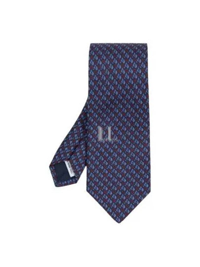 Equestrian Print Silk Tie Dark Blue - SALVATORE FERRAGAMO - BALAAN 2