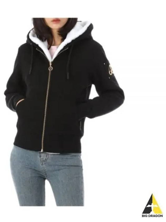 Madison Bunny Logo Gold Hardware Hooded Zip Up Black - MOOSE KNUCKLES - BALAAN 2