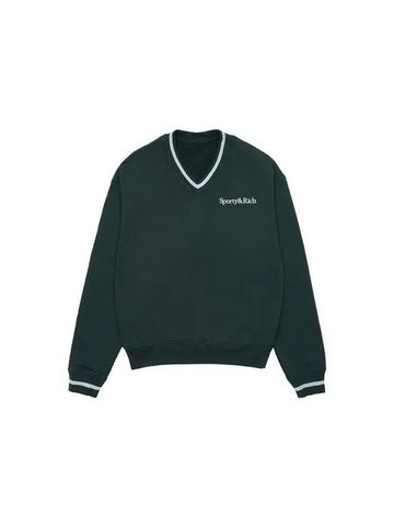 Serif Embroidered Logo V-Neck Sweatshirt Dark Green - SPORTY & RICH - BALAAN 1