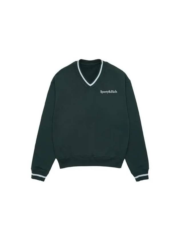 Serif Embroidered Logo V-Neck Sweatshirt Dark Green - SPORTY & RICH - BALAAN 2