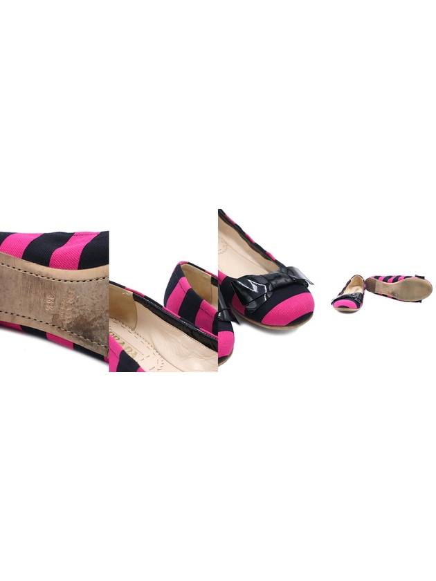 Prada Black Pink Striped Canvas Ribbon Decoration Women Flat Shoes 36 5 - PRADA - BALAAN 7