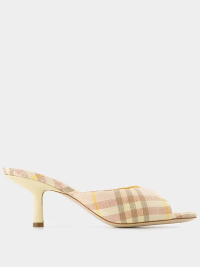 Mews Checked Linen Blend Low Kitten Heel Mule Teacup - BURBERRY - BALAAN 2