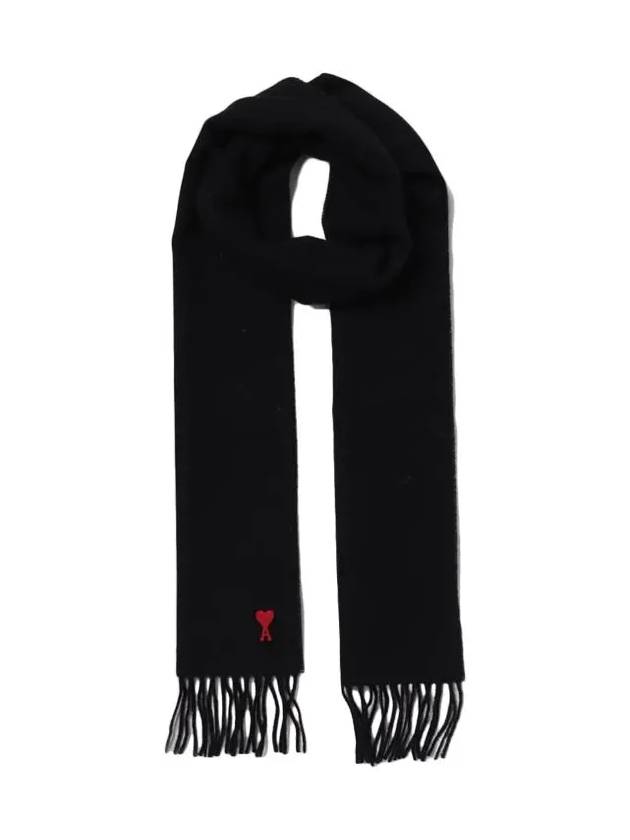 Small Heart Logo Wool Scarf Black - AMI - BALAAN 3