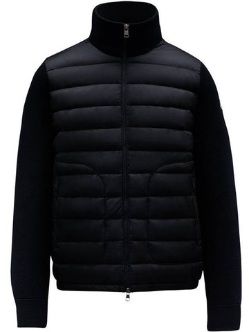 Men Logo Patch Padded Wool Cardigan Black - MONCLER - BALAAN.