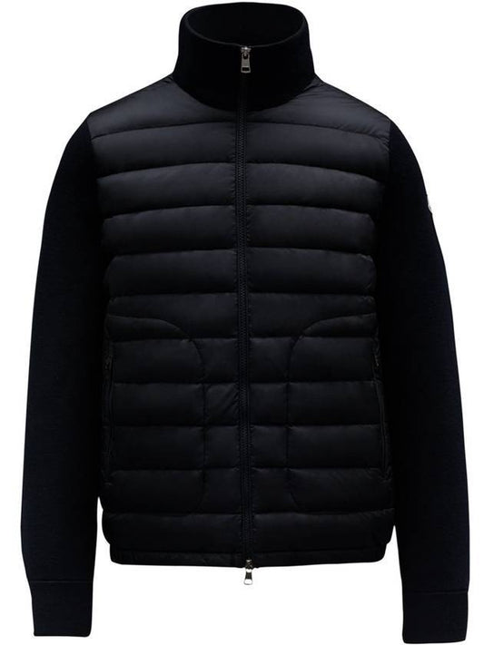 Men Logo Patch Padded Wool Cardigan Black - MONCLER - BALAAN.