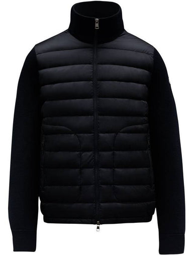 Men's Logo Patch Padded Wool Cardigan Black - MONCLER - BALAAN 1