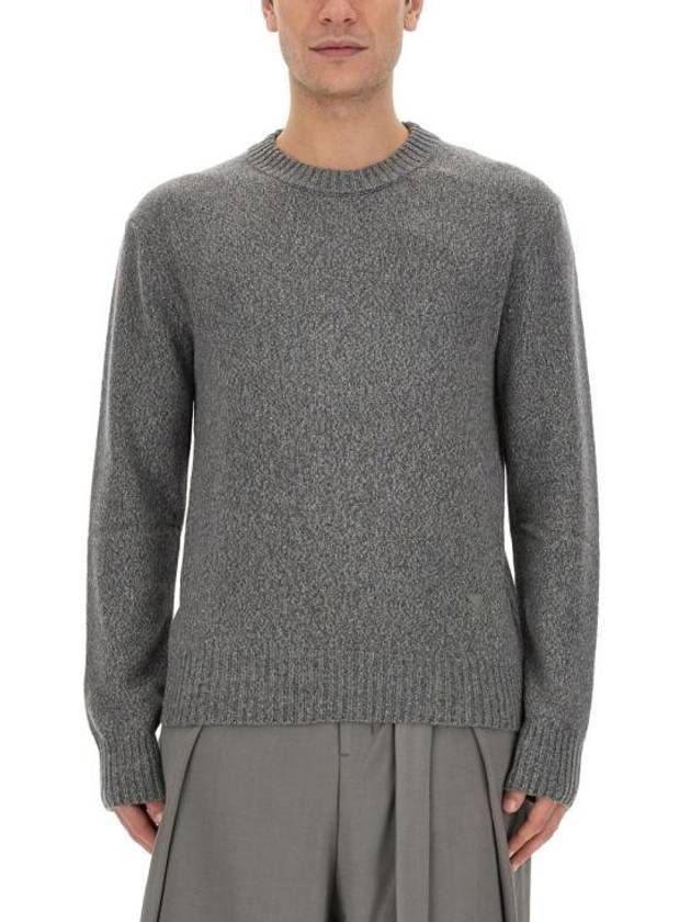 Men's Cashmere Blend Crew Neck Knit Top Grey - AMI - BALAAN 1