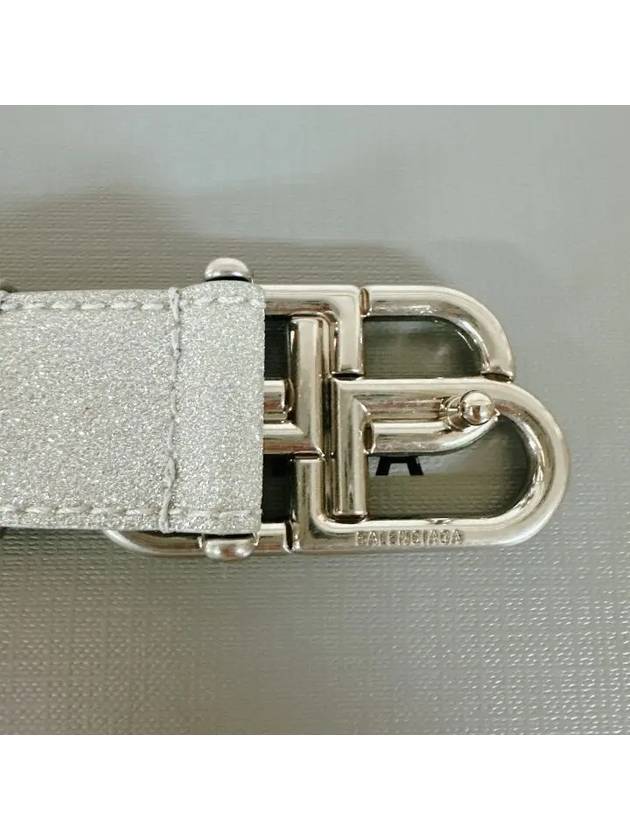 BB Buckle Glitter Calf Leather Belt Silver - BALENCIAGA - BALAAN 4