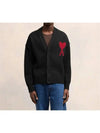 Heart Logo V Neck Wool Cardigan Black - AMI - BALAAN 3