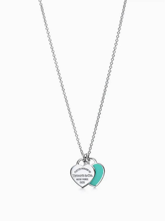 Blue Double Heart Tag Pendant Necklace Blue Silver - TIFFANY & CO. - BALAAN 2