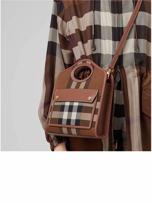 Mini Knit Check Leather Pocket Tote Bag Brown - BURBERRY - BALAAN 8