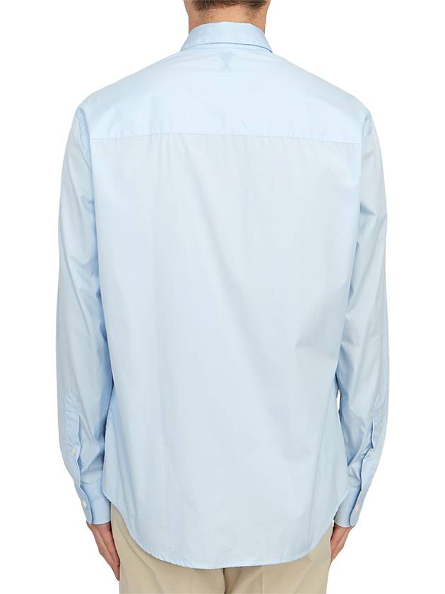 Heart Logo Tonal Cotton Poplin Long Sleeve Shirt Blue - AMI - BALAAN 5