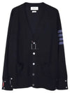 4-Bar Stripe Sustainable Merino Wool Cardigan Navy - THOM BROWNE - BALAAN 2