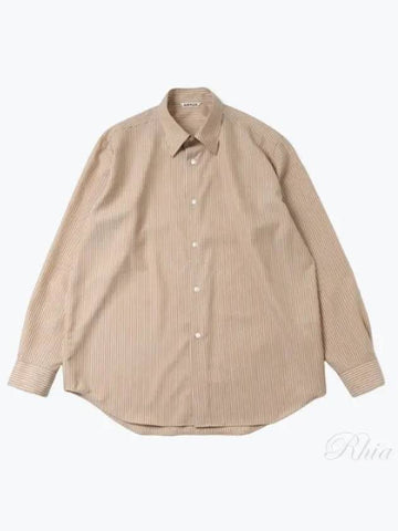 24 Super Fine Wool Striped Shirt Light Brown A24SS01WW - AURALEE - BALAAN 1