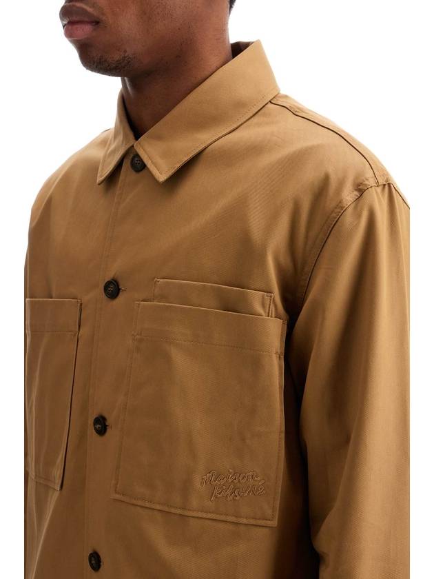 minimalist beige chino cotton shirt with buttons and applied pockets - MAISON KITSUNE - BALAAN 4