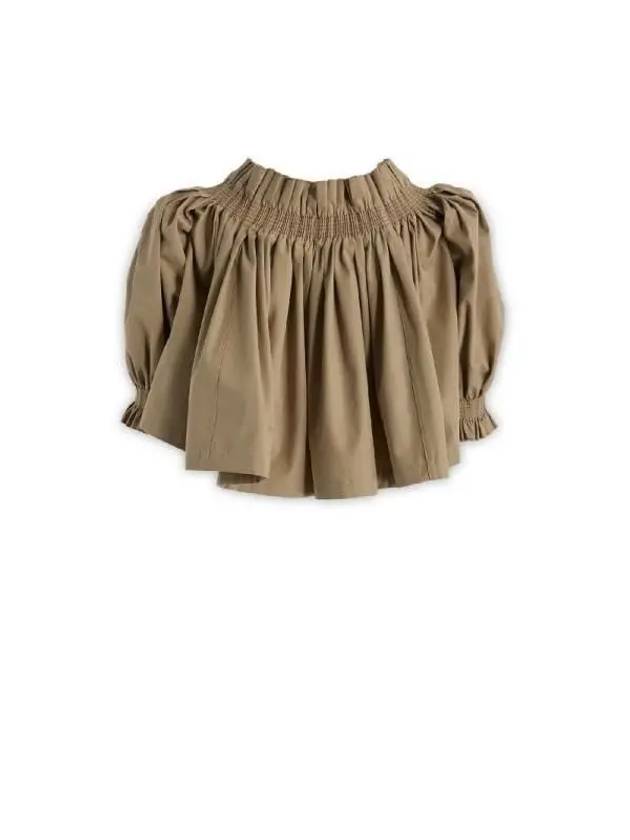 Gather Puff Shoulder Crop Blouse Beige - DIOR - BALAAN 3