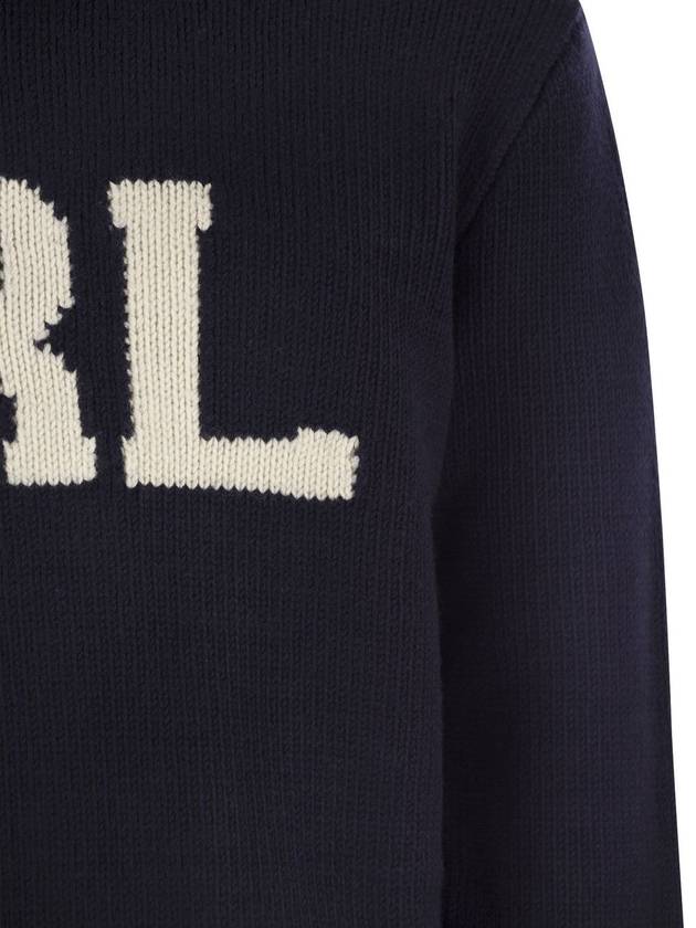 Intarsia Knit RL Logo Wool Sweater Hunter Navy - POLO RALPH LAUREN - BALAAN 5