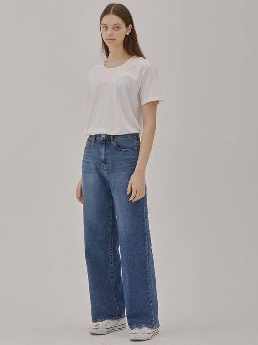 RYUL+WAI: Wide Straight High Waist Denim Pants Blue - RYUL+WAI: - BALAAN 2