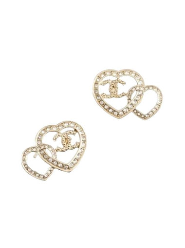 CC Logo Double Heart Earrings Gold - CHANEL - BALAAN 1