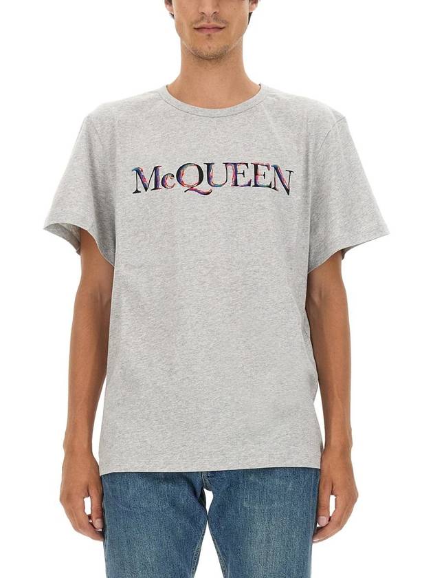 Rainbow Logo Print Short Sleeve T-Shirt Grey - ALEXANDER MCQUEEN - BALAAN 2