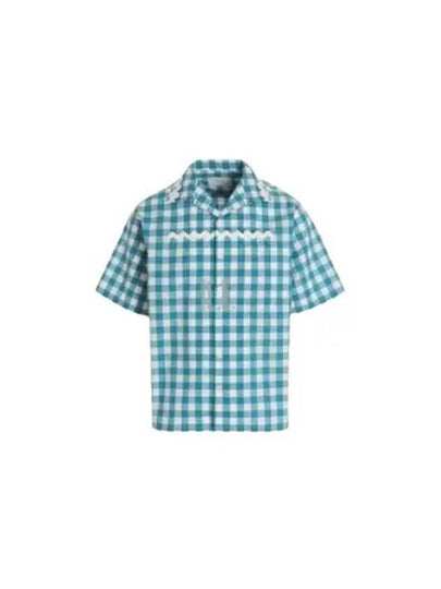 Check Short Sleeve Shirt Blue - PRADA - BALAAN 2