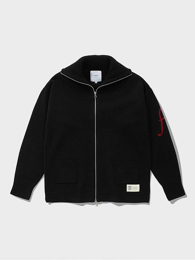 F Logo Wool Zip-up Cardigan Black - FFEFF STUDIO - BALAAN 1