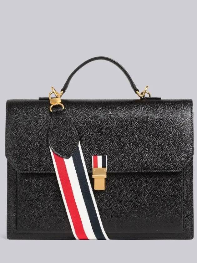 Pebble Grain Leather Tote Bag Black - THOM BROWNE - BALAAN 4