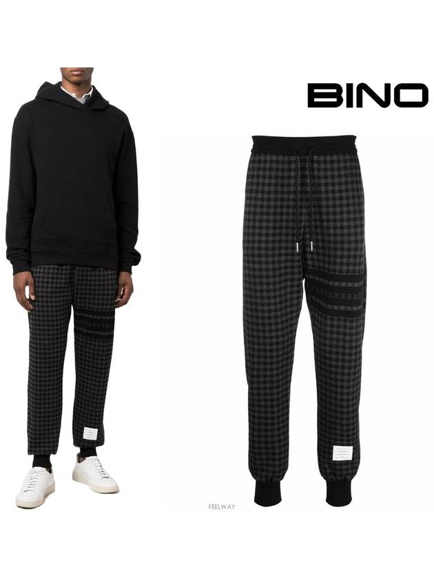 4 Bar Cotton Gun Club Check Jacquard Track Pants Black - THOM BROWNE - BALAAN.