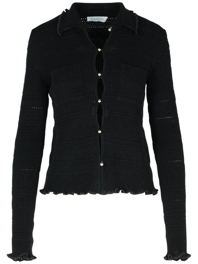 Lanvin 'Ribbed' Black Cotton Cardigan - LANVIN - BALAAN 1