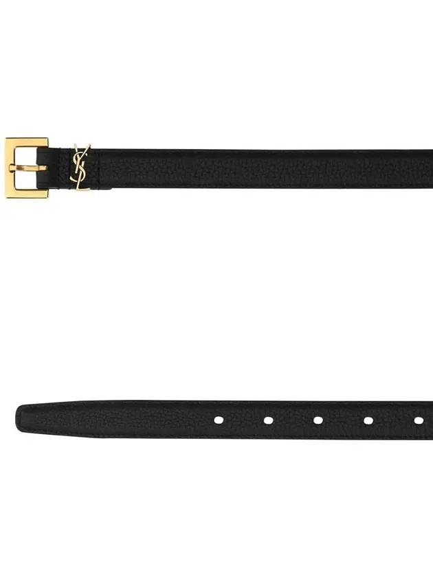 Cassandre Grained Leather Square Buckle Thin Belt Black - SAINT LAURENT - BALAAN 3