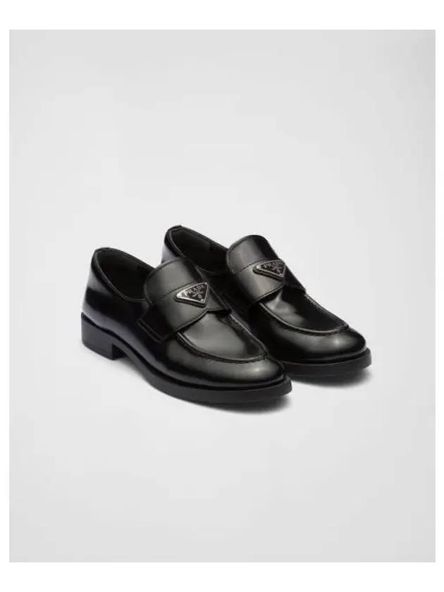 Triangle Logo Brush Leather Loafers Black - PRADA - BALAAN 2