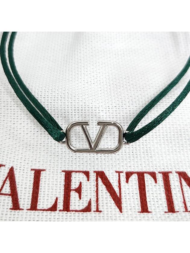 Silver V Logo Signature Bracelet Green - VALENTINO - BALAAN 5