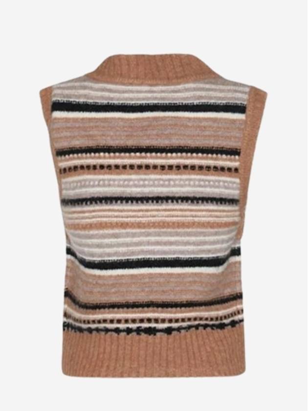 Striped Soft Wool Knit Vest Brown - GANNI - BALAAN 3