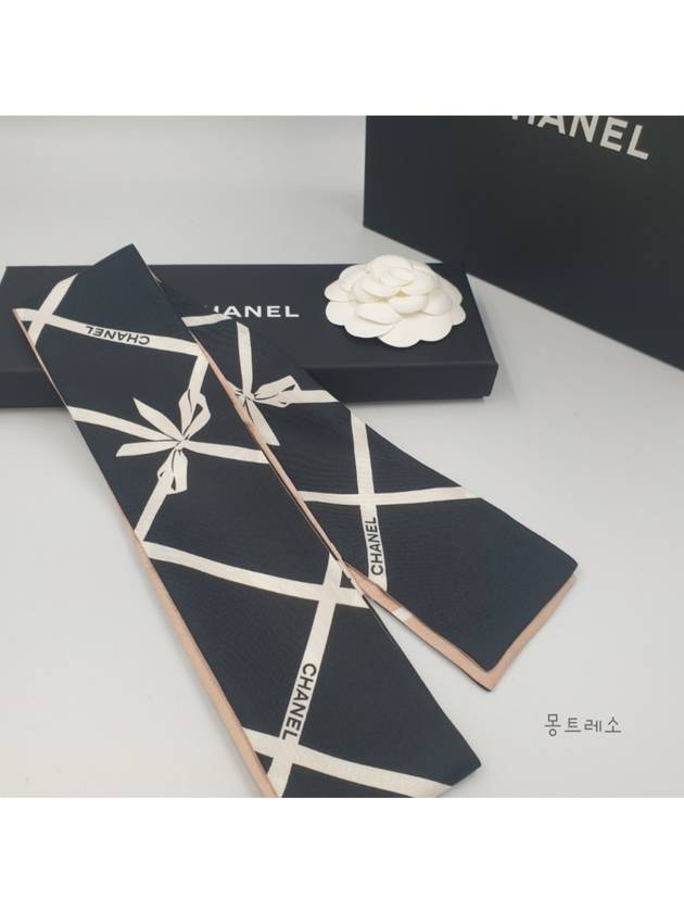 Ribbon Twilly Scarf Hairband Black Pink AAA393 - CHANEL - BALAAN 3