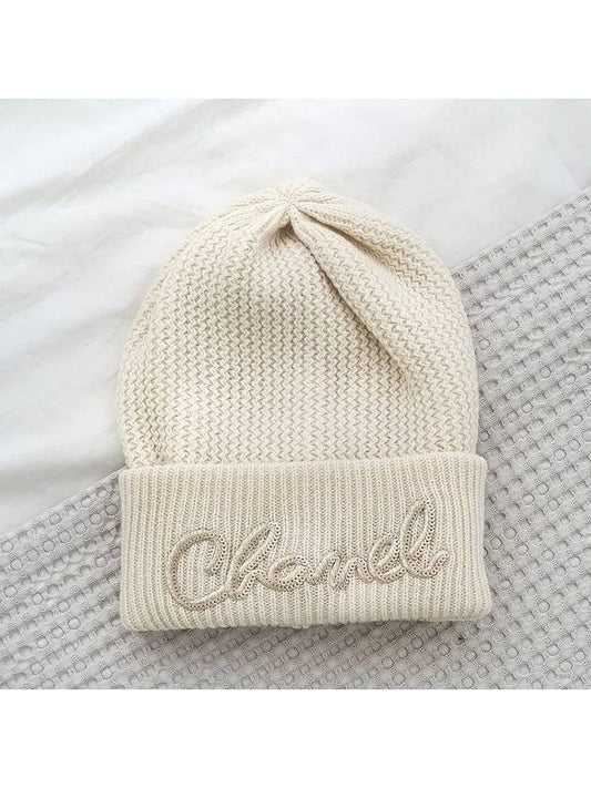 Cashmere Logo Beanie AA8313 Ivory - CHANEL - BALAAN 1