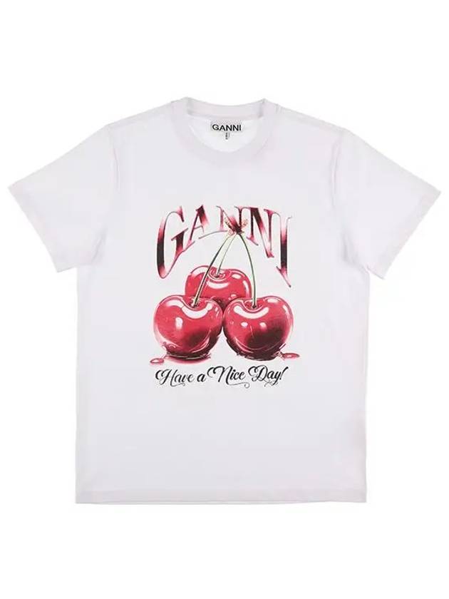 Basic Cherry Relax Jersey Short Sleeve T-Shirt White - GANNI - BALAAN 2