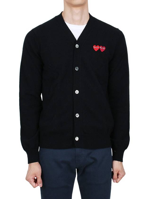 Play Double Heart Logo Wool Cardigan P1 N058 1 Black - COMME DES GARCONS - BALAAN 3