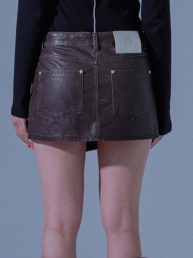 Pigment Vintage Vegan Leather Wrap H Line Skirt Brown - DILETTANTISME - BALAAN 6